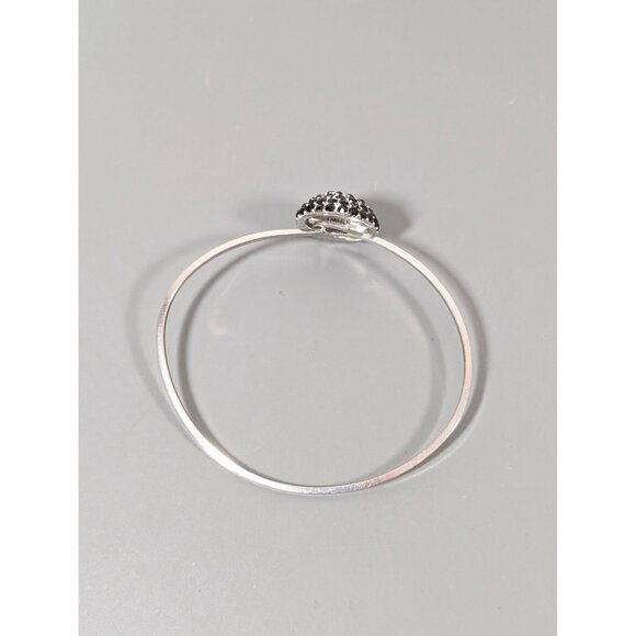 Gothic Black Rhinestone Dome Bangle Bracelet Silver Tone 7" - Picture 2 of 9